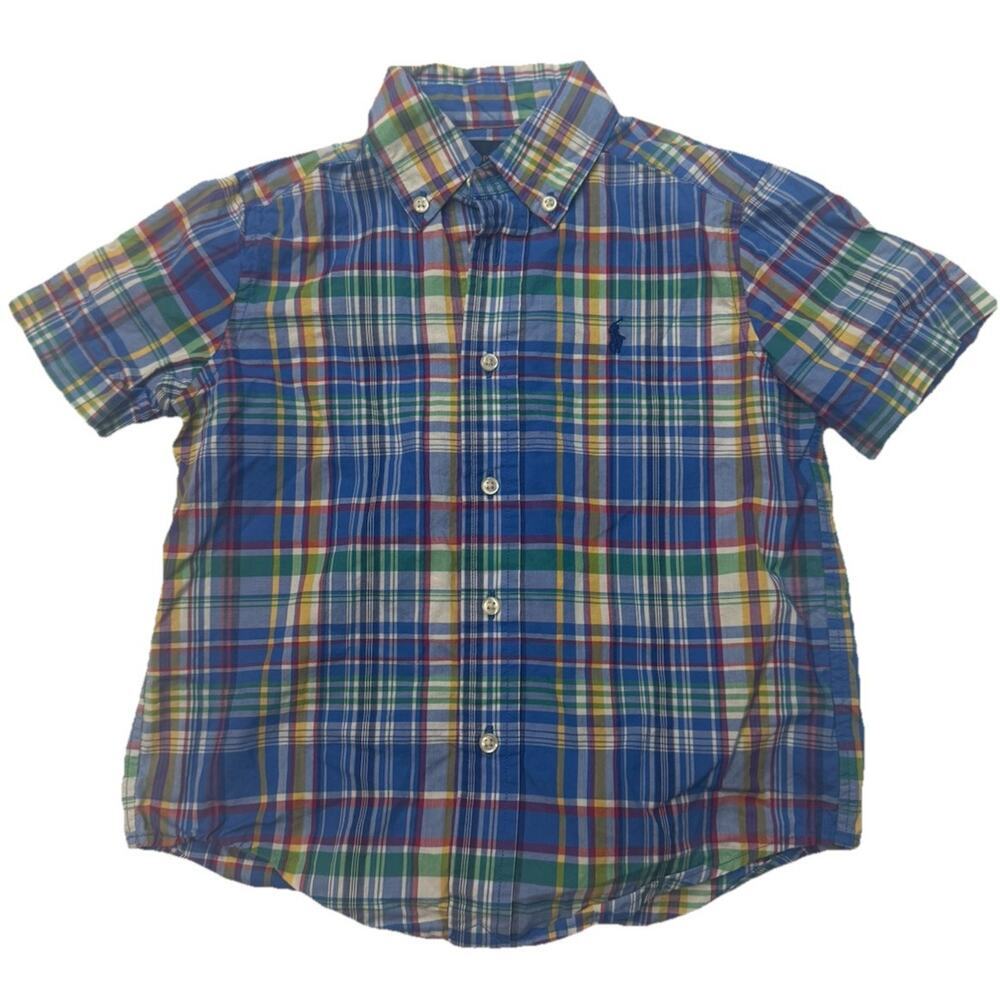 Polo Ralph Lauren Boys Plaid Button Front Shirt Size 4 Blue Multicolor Pony